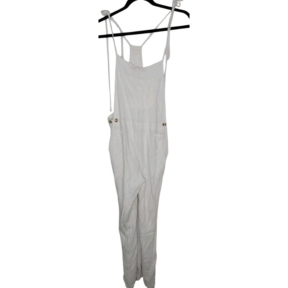 ILLA ILLA Women's Ivory Tieβ Strap Overall Jumpsuit Rayon Linen M Beachy Coastal
